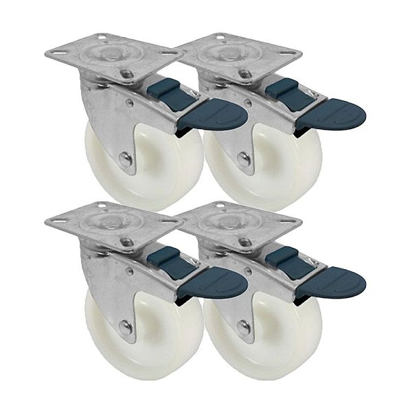 KIT 4 UN RODA RODÍZIO GIRATÓRIO FREIO TRAVA NYLON 5 PO 130MM