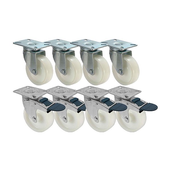 KIT 8 UN RODA RODÍZIO GIRATÓRIO FREIO TRAVA NYLON 5 PO 130MM