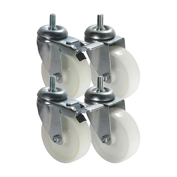 KIT 4 UN RODA RODÍZIO ROSCA GIRATÓRIO FREIO TRAVA NYLON 5"