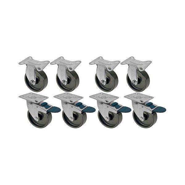 KIT 8 UN RODA RODÍZIO FIXO GIRATÓRIO FREIO POLIPROPILENO 4"