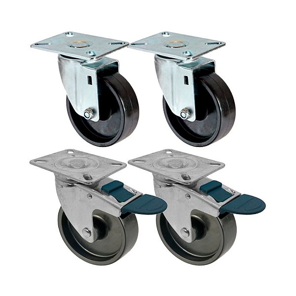 KIT 4 UN RODA RODÍZIO GIRATÓRIO FREIO TRAVA POLIPROPILENO 4"