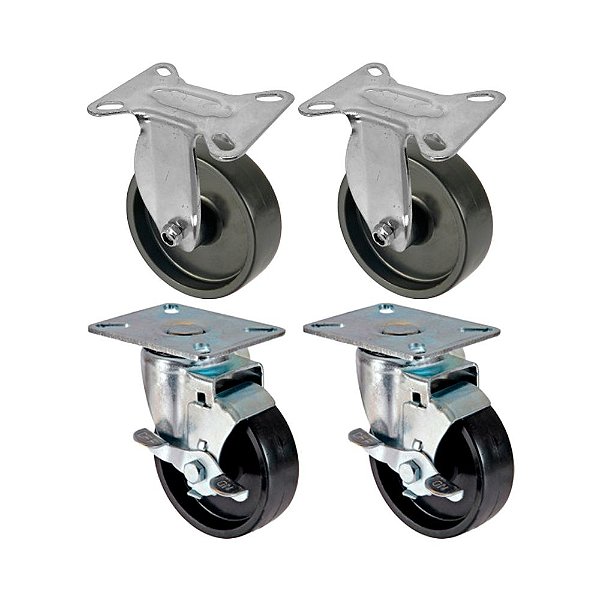 KIT 4 UN RODA RODÍZIO FIXO GIRATÓRIO FREIO POLIPROPILENO 4"