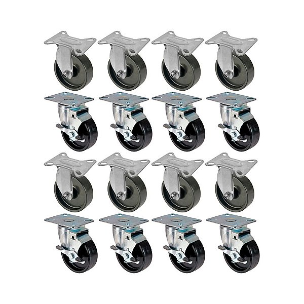 KIT 16 UN RODA RODÍZIO FIXO GIRATÓRIO FREIO POLIPROPILENO 3"