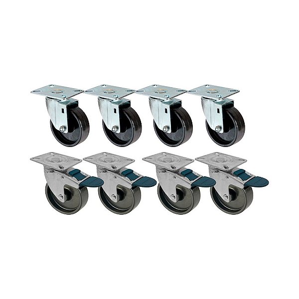 KIT 8 UN RODA RODÍZIO GIRATÓRIO FREIO TRAVA POLIPROPILENO 5"