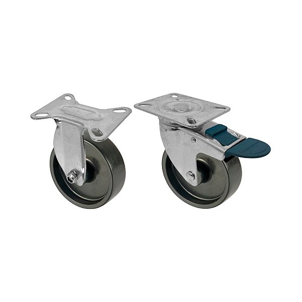 KIT 2 UN RODA RODÍZIO FIXO GIRATÓRIO TRAVA POLIPROPILENO 5"
