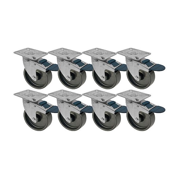 KIT 8 UN RODA RODÍZIO GIRATÓRIO FREIO TRAVA POLIPROPILENO 4"