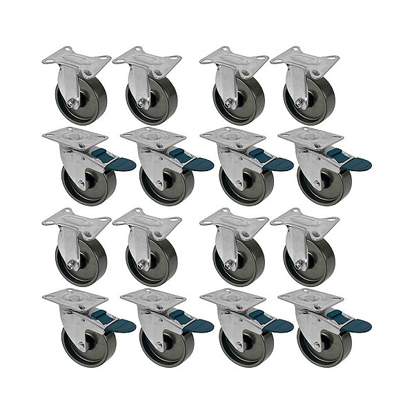 KIT 16 UN RODA RODÍZIO FIXO GIRATÓRIO FREIO POLIPROPILENO 4"