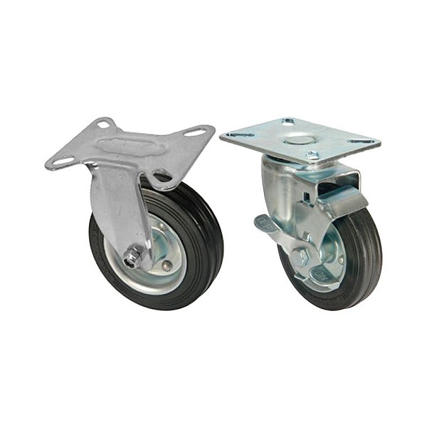 KIT 2 UN RODA RODÍZIO FIXO GIRATÓRIO FREIO BORRACHA 4 POLEGADAS