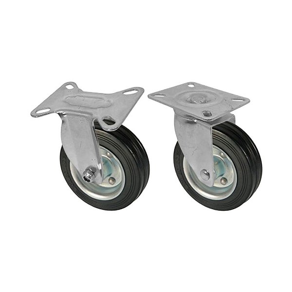 KIT 2 UN RODA RODÍZIO FIXO E GIRATÓRIO BORRACHA MACIÇA 3 POLEGADAS