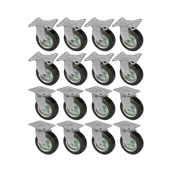 KIT 16 UN RODA RODÍZIO FIXO GIRATÓRIO BORRACHA MACIÇA 3 POL