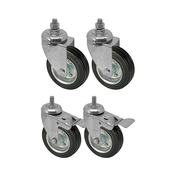 KIT 4 UN RODA RODÍZIO ROSCA GIRATÓRIO TRAVA BORRACHA 3 POLEGADAS