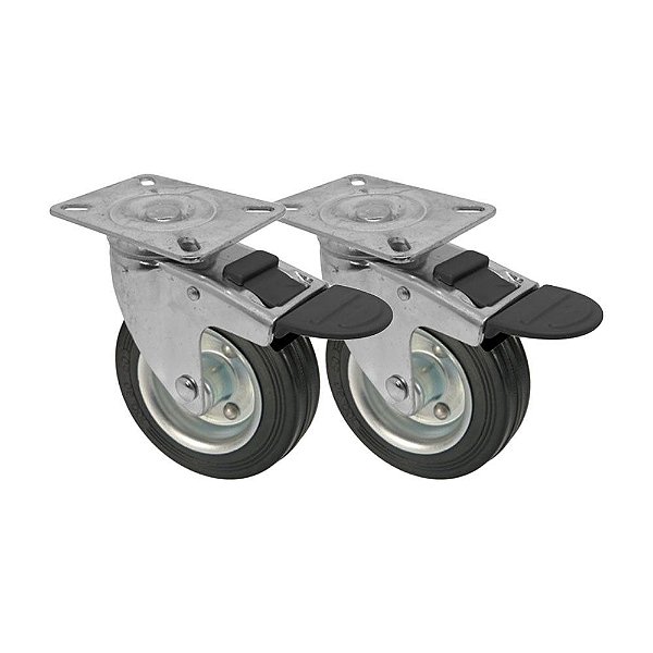 KIT 2 UN RODA RODÍZIO GIRATÓRIO TRAVA BORRACHA MACIÇA 3 POLEGADAS