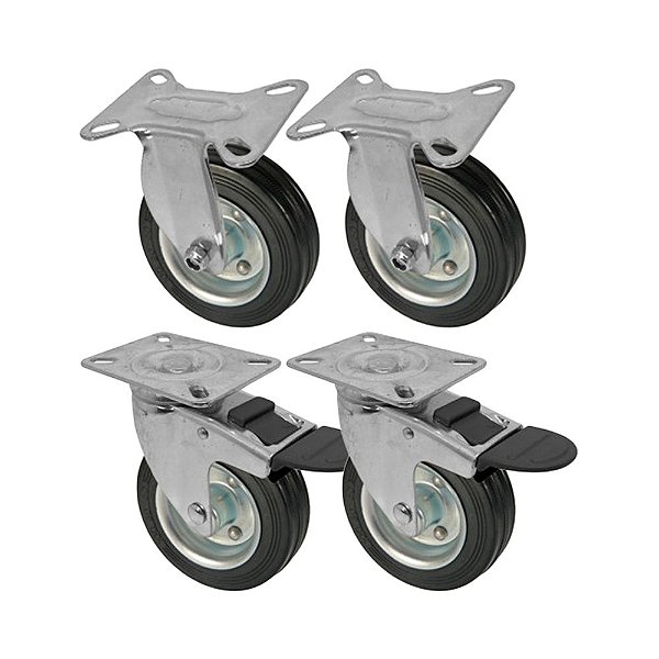 KIT 4 UN RODA RODÍZIO FIXO GIRATÓRIO FREIO BORRACHA MACIÇA 3