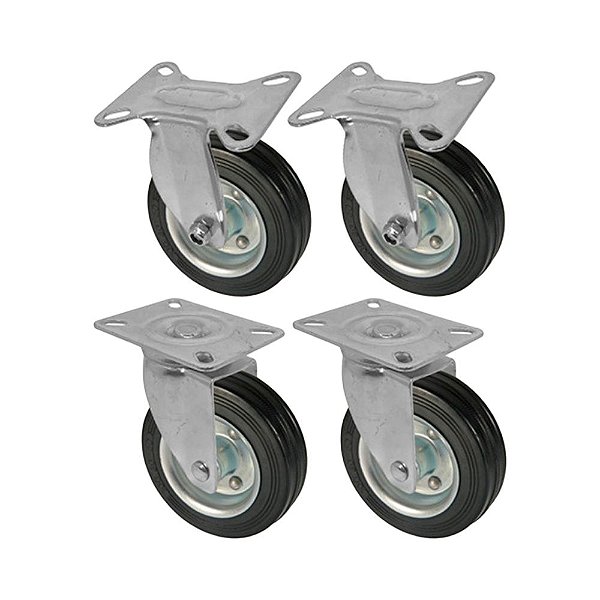 KIT 4 UN RODA RODÍZIO FIXO E GIRATÓRIO BORRACHA MACIÇA 3 POL