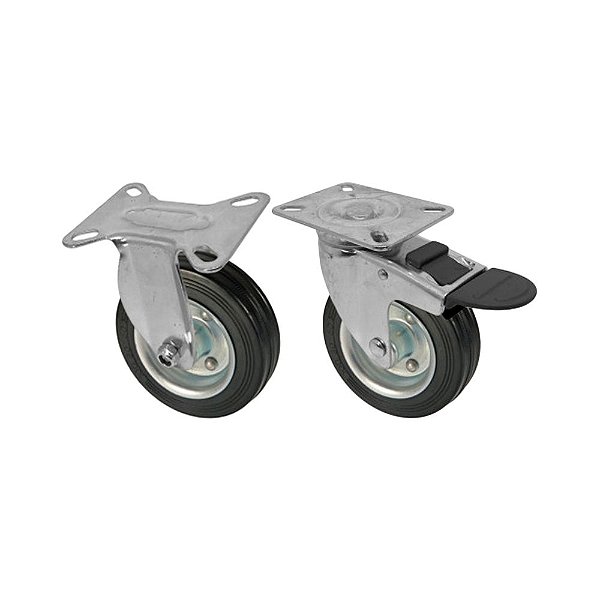 KIT 2 UN RODA RODÍZIO FIXO GIRATÓRIO TRAVA BORRACHA MACIÇA 3