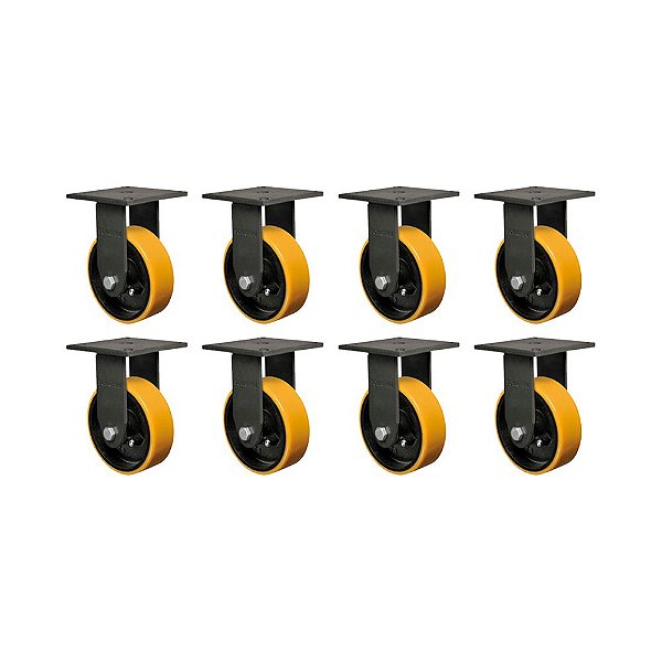 KIT 8 UN RODA RODÍZIO FIXO 8" PU MOLDADO FERRO FMX82PE 900KG