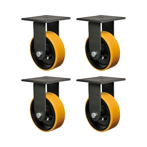 KIT 4 UN RODA RODÍZIO FIXO 6" PU MOLDADO FERRO FMX62PE 700KG