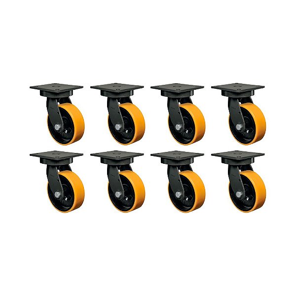 KIT 8 UN RODA RODÍZIO GIRATÓRIO 6" PU MOLDADO GMX62 PE 700KG