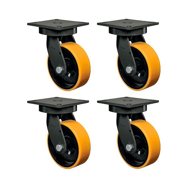 KIT 4 UN RODA RODÍZIO GIRATÓRIO 6" PU MOLDADO GMX62 PE 700KG