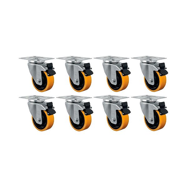 KIT 8 UN RODA RODÍZIO GIRATÓRIO FREIO 6" PU MOLDADO GL614PNG