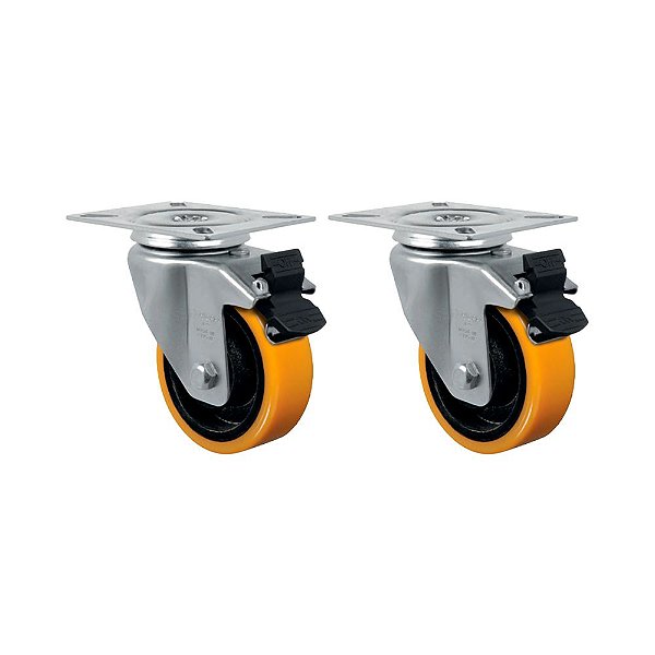 KIT 2 UN RODA RODÍZIO GIRATÓRIO FREIO 6" PU MOLDADO GL614PNG
