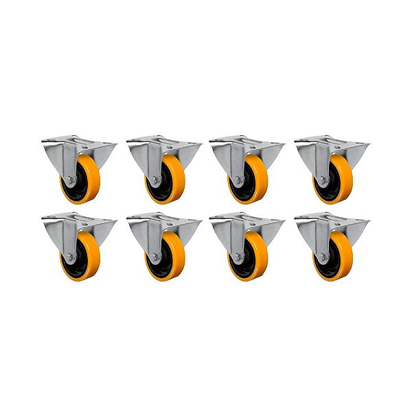 KIT 8 UN RODA RODÍZIO FIXO 6" PU MOLDADO FERRO FL614PN 300KG