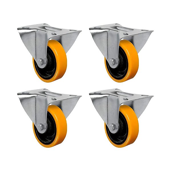 KIT 4 UN RODA RODÍZIO FIXO 6" PU MOLDADO FERRO FL614PN 300KG