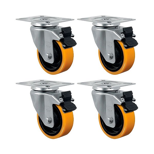 KIT 4 UN RODA RODÍZIO GIRATÓRIO FREIO 5" PU MOLDADO GL514PNG