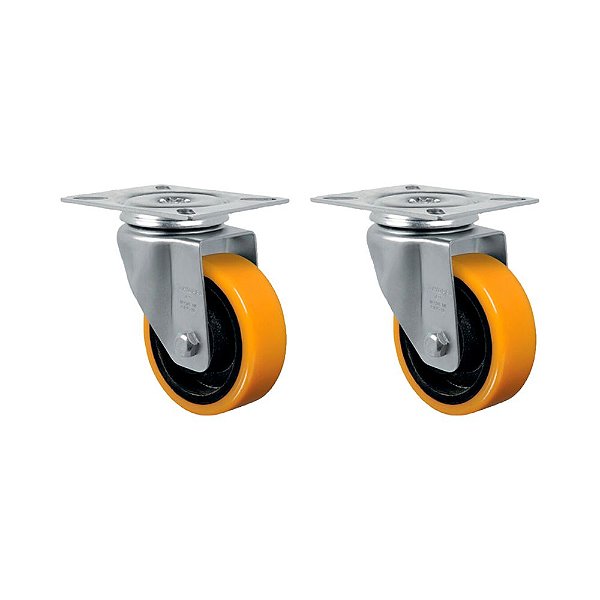 KIT 2 UN RODA RODÍZIO GIRATÓRIO 5" PU MOLDADO GL514 PN 300KG