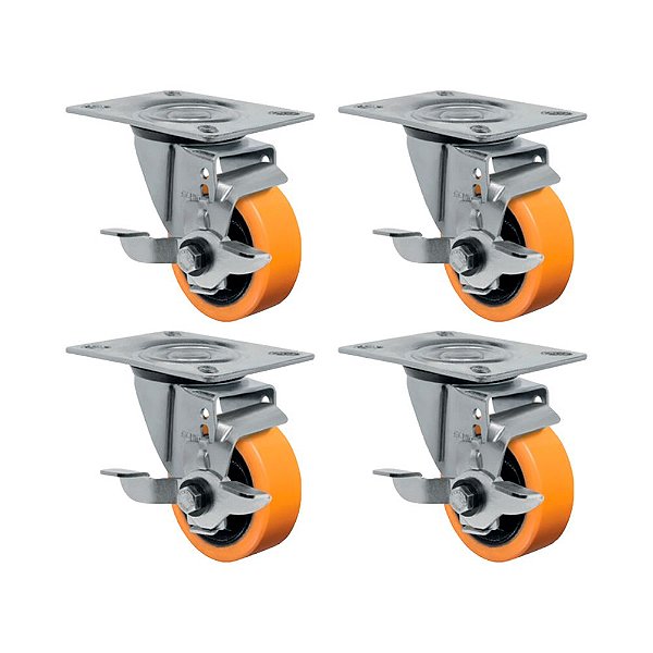 KIT 4UN RODÍZIO RODA GIRATÓRIO FREIO 3" PU MOLDADO GL312PNSL