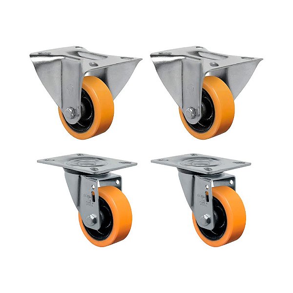 KIT 4 UN RODÍZIO FIXO GIRATÓRIO 3" POLIURETANO MOLDADO 170KG