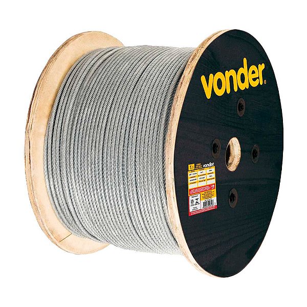 CABO DE AÇO VONDER PLASTIFICADO GALV. 6X19S 100M 6,35mm 1/4”