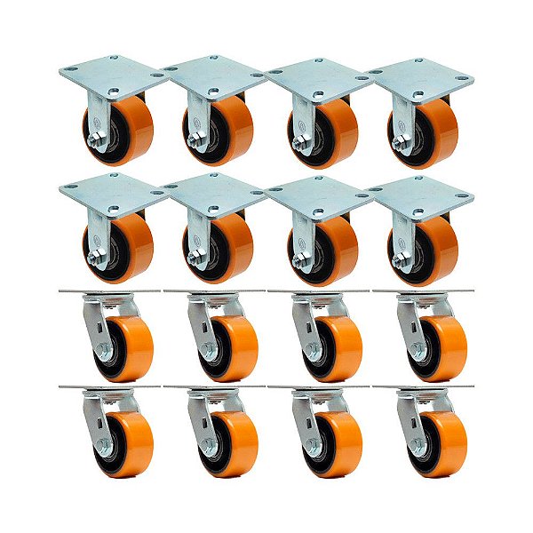 KIT 16 UN RODA RODÍZIO FIXO GIRATÓRIO POLIURETANO FERRO PU 3