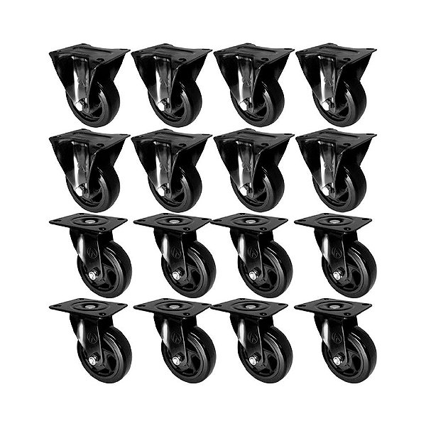 KIT 16 UN RODA RODÍZIO FIXO GIRATÓRIO PVC PRETO 40MM MÓVEL