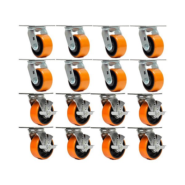 KIT 16 UN RODA RODÍZIO GIRATÓRIO FREIO POLIURETANO FERRO 6"