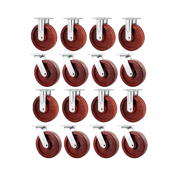KIT 16 UN RODÍZIO FIXO E GIRATÓRIO CELERON MARROM 8" 203MM