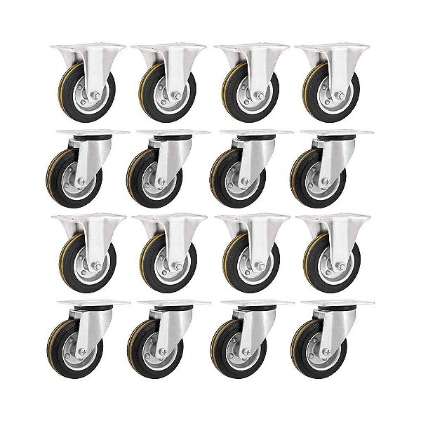 KIT 16 UN RODÍZIO FIXO GIRATÓRIO BORRACHA PRETA 6 152MM