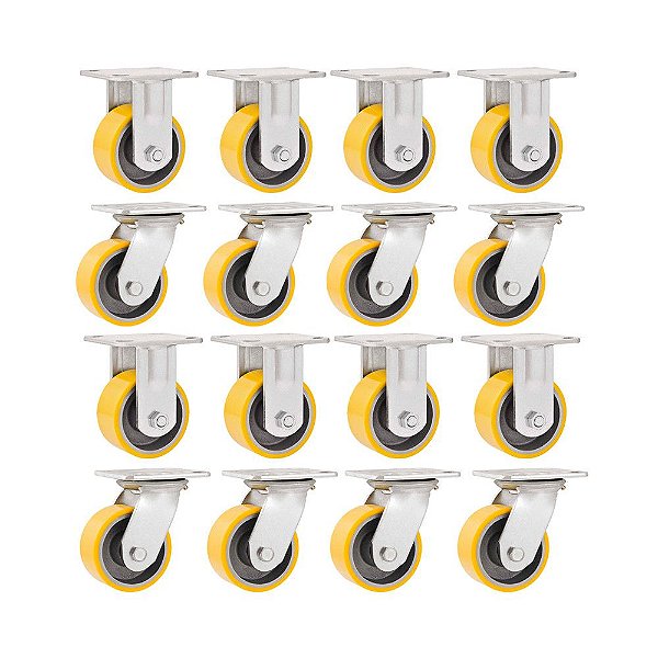 KIT 16 UN RODÍZIO FIXO GIRATÓRIO POLIURETANO 8" 203MM