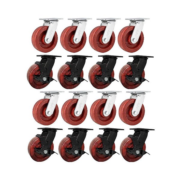 KIT 16 UN RODÍZIO GIRATÓRIO FREIO CELERON MARRON 6'' 152MM