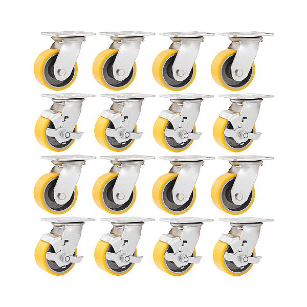 KIT 16 UN RODÍZIO GIRATÓRIO FREIO POLIURETANO 4" 101MM 200KG