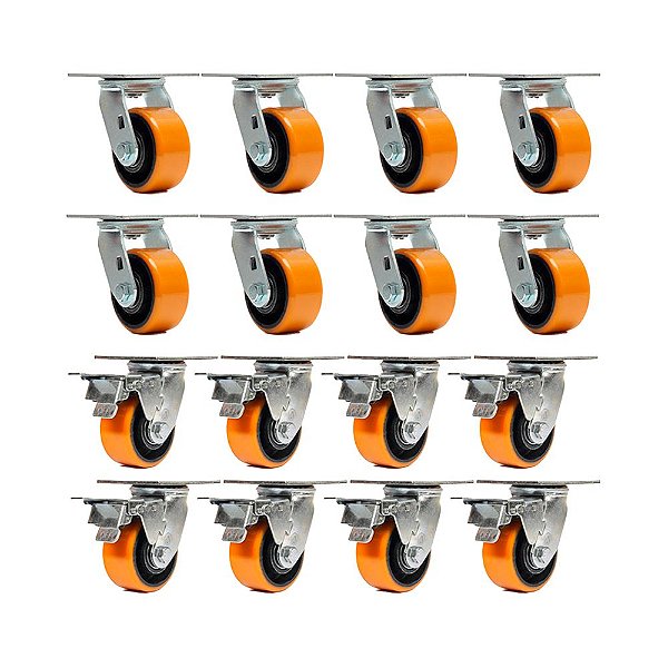 KIT 16 UN RODÍZIO GIRATÓRIO FREIO TRAVA POLIURETANO FERRO 6"