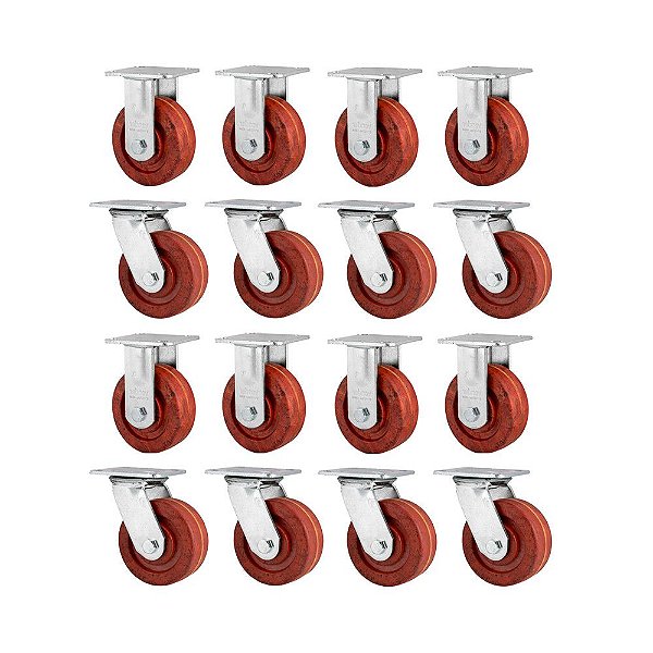 KIT 16 UN RODÍZIO RODA FIXO GIRATÓRIO CELERON MARROM 5 127MM
