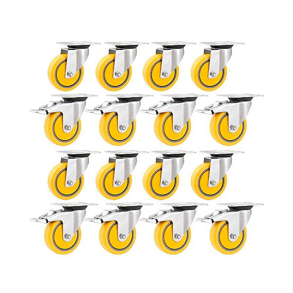 KIT 16 UN RODÍZIO RODA GIRATÓRIO FREIO PVC AMARELA 4" 101MM