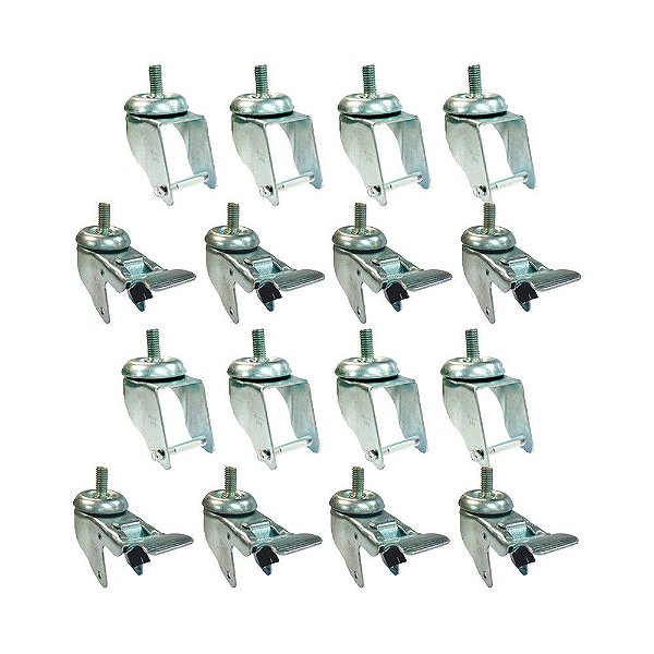 KIT 16 UN SUPORTE GARFO GIRATÓRIO ROSCA FREIO 3POL P/RODÍZIO