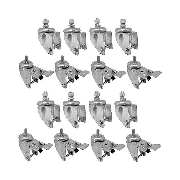 KIT 16 UN SUPORTE GARFO GIRATÓRIO ROSCA FREIO 5POL P/RODÍZIO