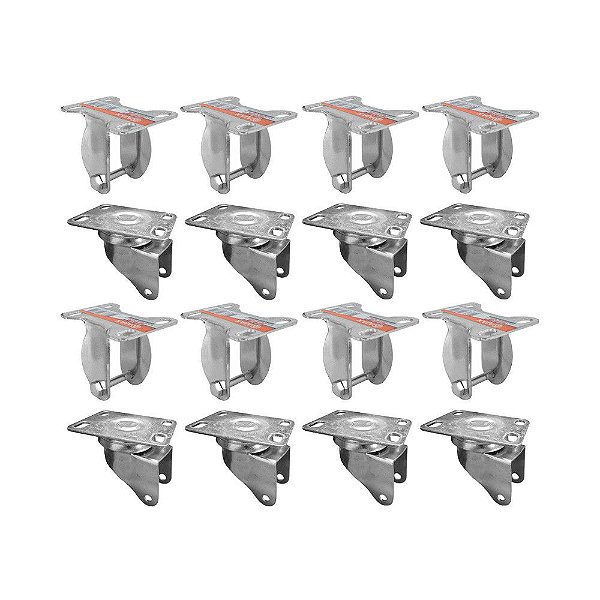 KIT 16 UNIDADES SUPORTE GARFO FIXO E GIRATÓRIO 2 POLEGADAS PARA RODÍZIO