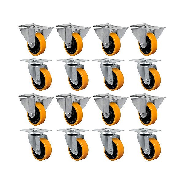 KIT 16UN RODÍZIO FIXO GIRATÓRIO 6" POLIURETANO MOLDADO 300KG