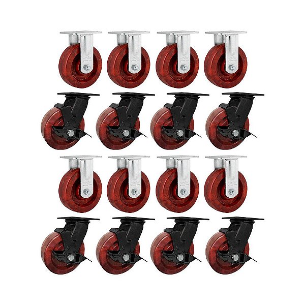 KIT 16UN RODÍZIO FIXO GIRATÓRIO FREIO CELERON MARRON 6 152MM