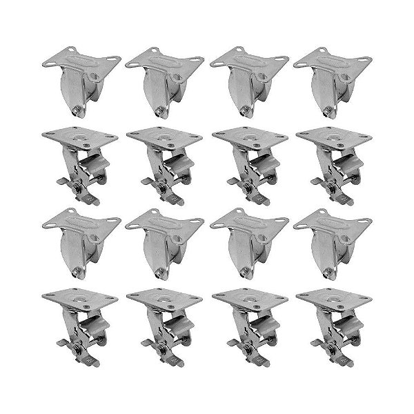 KIT 16UN SUPORTE GARFO FIXO E GIRATÓRIO FREIO 5POL P/RODÍZIO