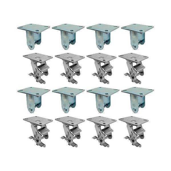 KIT 16UN SUPORTE GARFO FIXO E GIRATÓRIO FREIO 6POL P/RODÍZIO